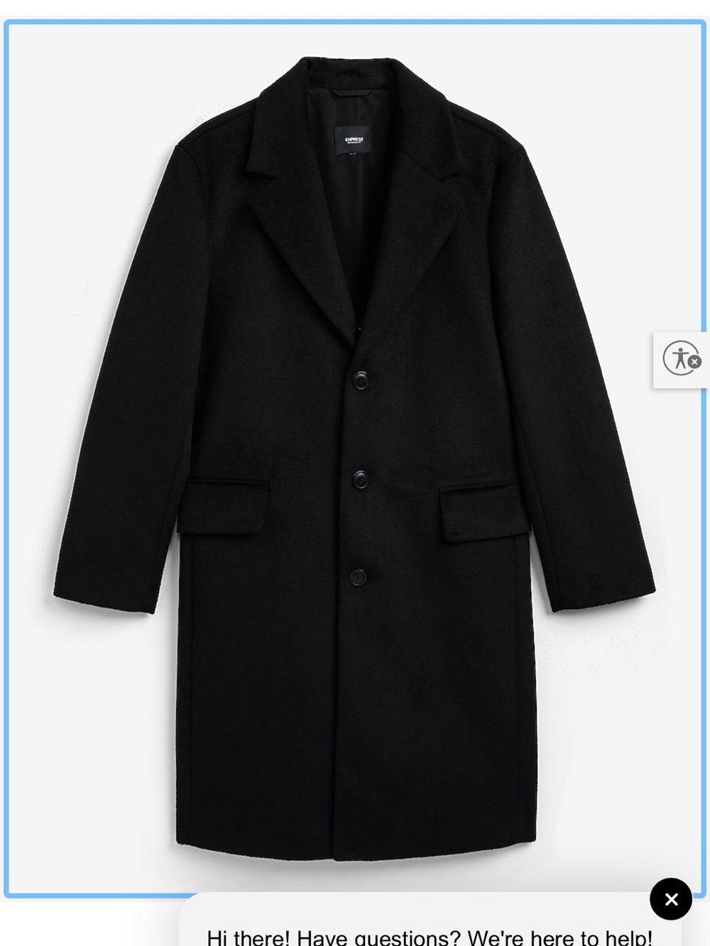 NWT Express Men's Recycled Wool Blend Water Resistant Topcoat Black Size XL